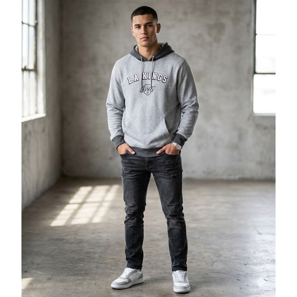 LA Kings NHL Fanatics Hoodie Mens 2XL Grey‎ Pullover Sweatshirt Colorblock